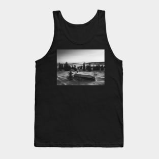 Black and White Shot of Foggy Fir Tree Backcountry in Norway Tank Top